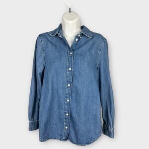 H&M Denim Button Down Blouse Medium Wash Cotton Shirt‎ Women’s XS